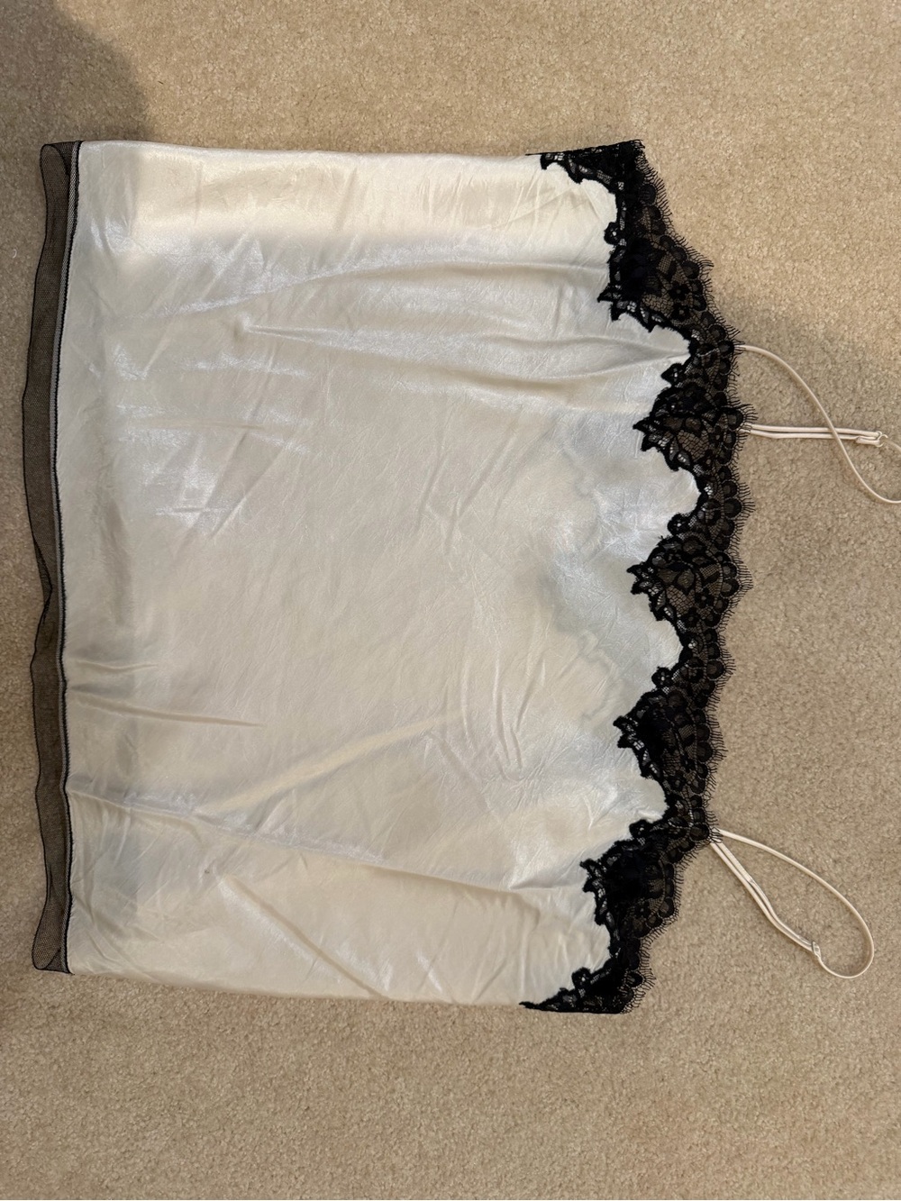 J. Crew White Satin Camisole with Black Lace Trim